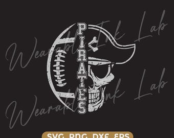 Pirates Football vertical SVG distressed cricut cutfile school football cheer team Spirit logo (Digital Download)