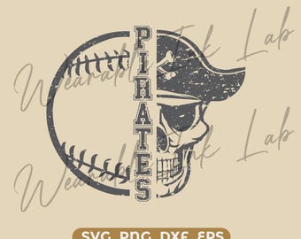 Piratenhonkbal SVG, verdrietig, schoolteamgeest logo, mascotte SVG Cheer ontwerp, Cricut gesneden bestand (digitale download)