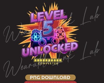 Controle de jogador de nível 5 desbloqueado, imagem PNG com fundo transparente para sublimação (Download Digital)