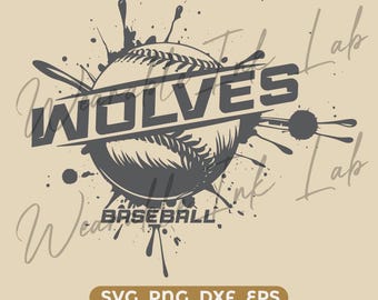 Wolven Baseball Splash SVG, School Team Spirit-logo, Cheer Design, Cricut Cut-bestand (digitale download)