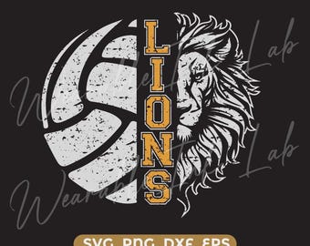 Lions Volleyball cutfile download svg dxf png eps School spirit, distressed, solid, grunge, vertical, Head (Digital Download)