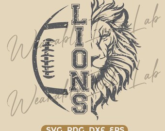 Lions Football Lion's head vertical Distressed cricut cutfile school football cheer team Spirit logo (Digital Download)