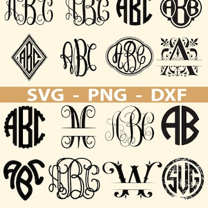 Monogram SVG Bundle, 16 Elegant Script & Circle Monogram Designs – Cricut Silhouette Cut Files – Custom Initial Logo (Digital Download)
