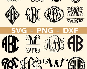 Monogram SVG Bundle, 16 Elegant Script & Circle Monogram Designs – Cricut Silhouette Cut Files – Custom Initial Logo (Digital Download)