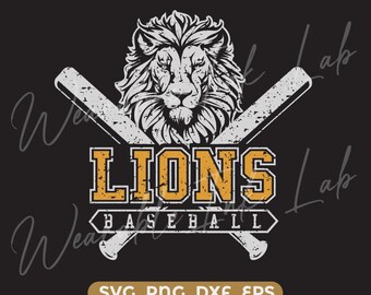 Lions Baseball SVG, Distressed Lion Head SVG, School Team Spirit Logo, Lions Mascot SVG Cheer Design, Cricut Cut File (Digital Download)
