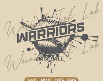 Warriors Baseball Splash SVG, School Team Spirit-logo, Cheer Design, Cricut Cut-bestand (digitale download)