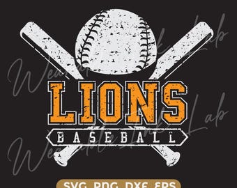 Lions Baseball SVG, Distressed SVG, School Team Spirit Logo, Lions Cheer Design, Cricut Cut File (Digital Download)