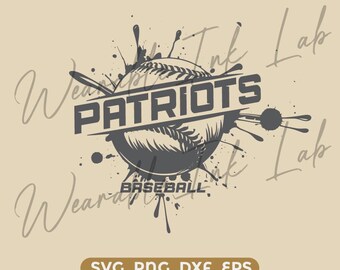 Patriots Baseball Splash SVG, School Team Spirit-logo, Cheer Design, Cricut Cut-bestand (digitale download)