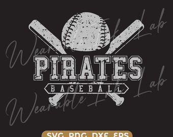 Piratenhonkbal SVG, Distressed, School Team Spirit-logo, Cheer Design, Cricut Cut-bestand (digitale download)
