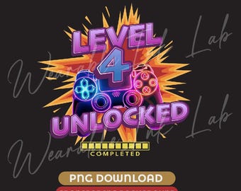 Level 4 Unlocked Gamer controller completed PNG transparent background sublimation (Digital Download)