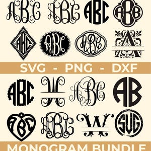 Paquete de monogramas SVG, 16 diseños elegantes de monogramas en letra cursiva y círculo – Archivos de corte para Cricut y Silhouette – Logotipo inicial personalizado (Descarga digital)