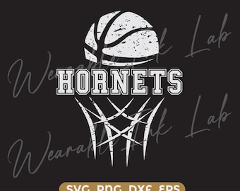 Hornets Basketball Distressed SVG cricut cutfile school cheer team Spirit logo (Digital Download)