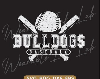 Bulldogs Baseball SVG, Distressed SVG, School Team Spirit Logo, Lions Cheer Design, Cricut Cut File (Digital Download)