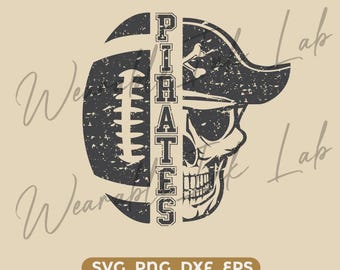 Pirates Football verticale SVG noodlijdende cricut cutfile school voetbal cheer team Spirit logo (digitale download)