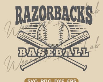 Razorbacks honkbal SVG, schoolteamgeest logo, cheer ontwerp, Cricut gesneden bestand (digitale download)