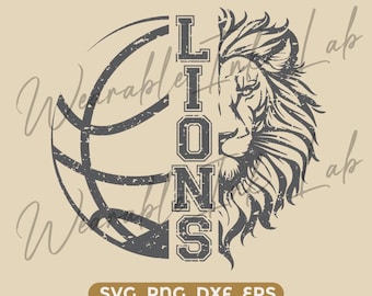 Lions Basketball distressed vertical cricut cutfile school cheer team Spirit logo (Digital Download)