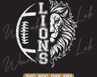 Lions Football white Lion's head vertical Distressed cricut cutfile school football cheer team Spirit logo (Digital Download)