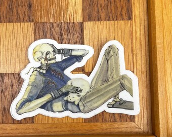 Skeleton and Cat Vinyl Sticker