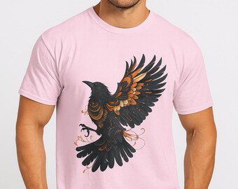 Elegante camiseta con estampado de cuervo, camisa unisex de algodón para amantes de la naturaleza, regalo perfecto para los amantes de las aves, moda ecológica, ropa informal.
