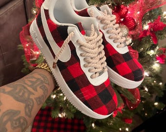 Red And Black Custom Plaid AF1s