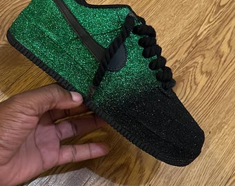 Green & Black Glitter Customs Sneakers