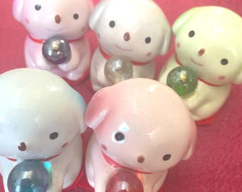 Mini Ceramic Dog Lucky Charm Figurine Set Japan