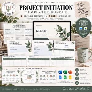 Peut inclure: Un ensemble de modèles numériques pour le lancement de projets comprenant neuf documents modifiables et trois infographies. Le kit inclut une charte de projet, une étude de cas, un brief, des comptes rendus, un registre des parties prenantes et des journaux.