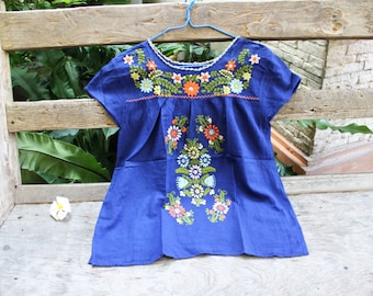 L-XL Bohemian Embroidered Top - Navy Blue