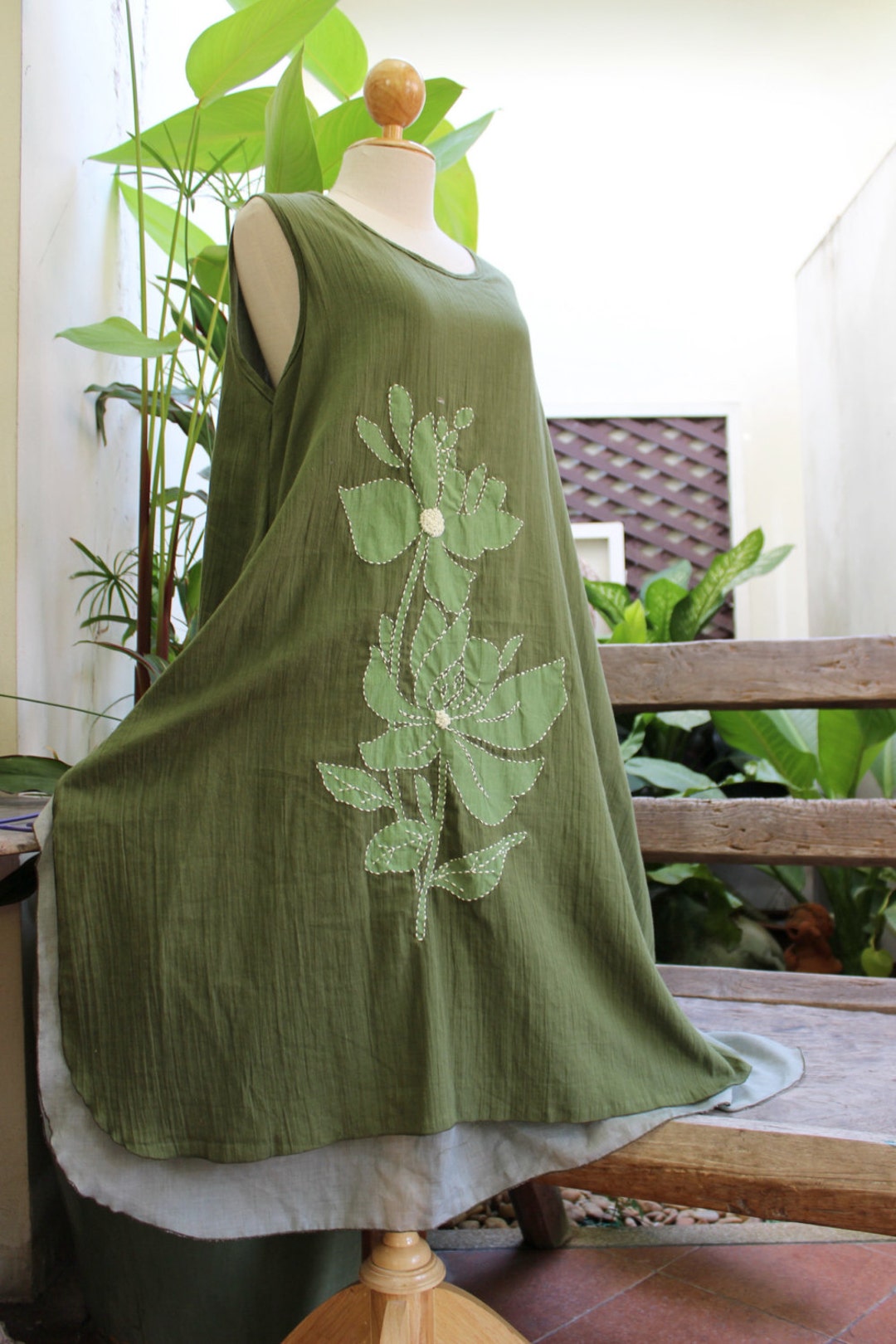 Double Layers Cotton Dress Saranya 1409-01 Olive Green - Etsy