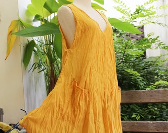 L-XL Sleeveless Cotton Top/ Short Tunic - Light Mustard Yellow