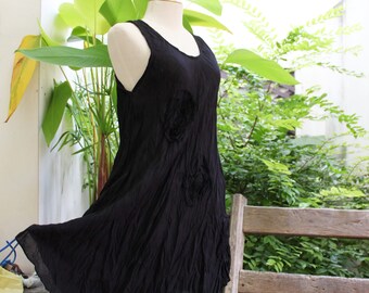 Sleeveless Roomy A-Shape Top/ Short Tunic - Black
