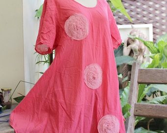 L-XXL Roomy A-Shape Tunic - Short Sleeves - Peachy Pink