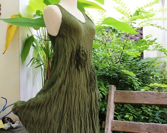 Sleeveless Roomy A-Shape Top/ Short Tunic - Olive Green