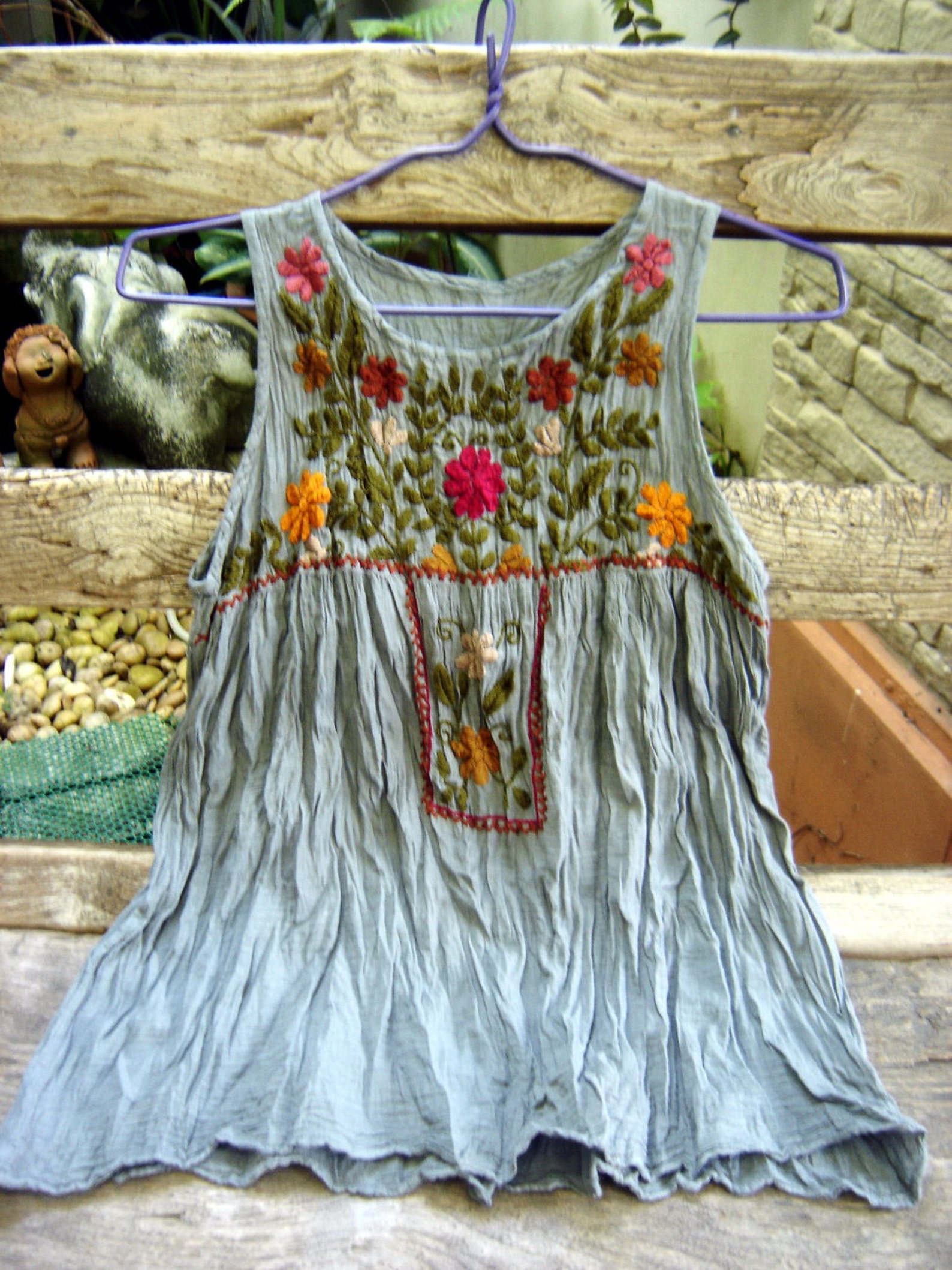 Sleeveless Bohemian Embroidered Top in Cadet Blue Etsy