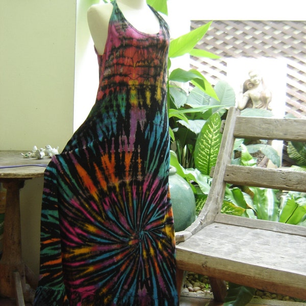 Sleeveless Multicolors Tie Dyed Jersey Cotton Maxi Dress