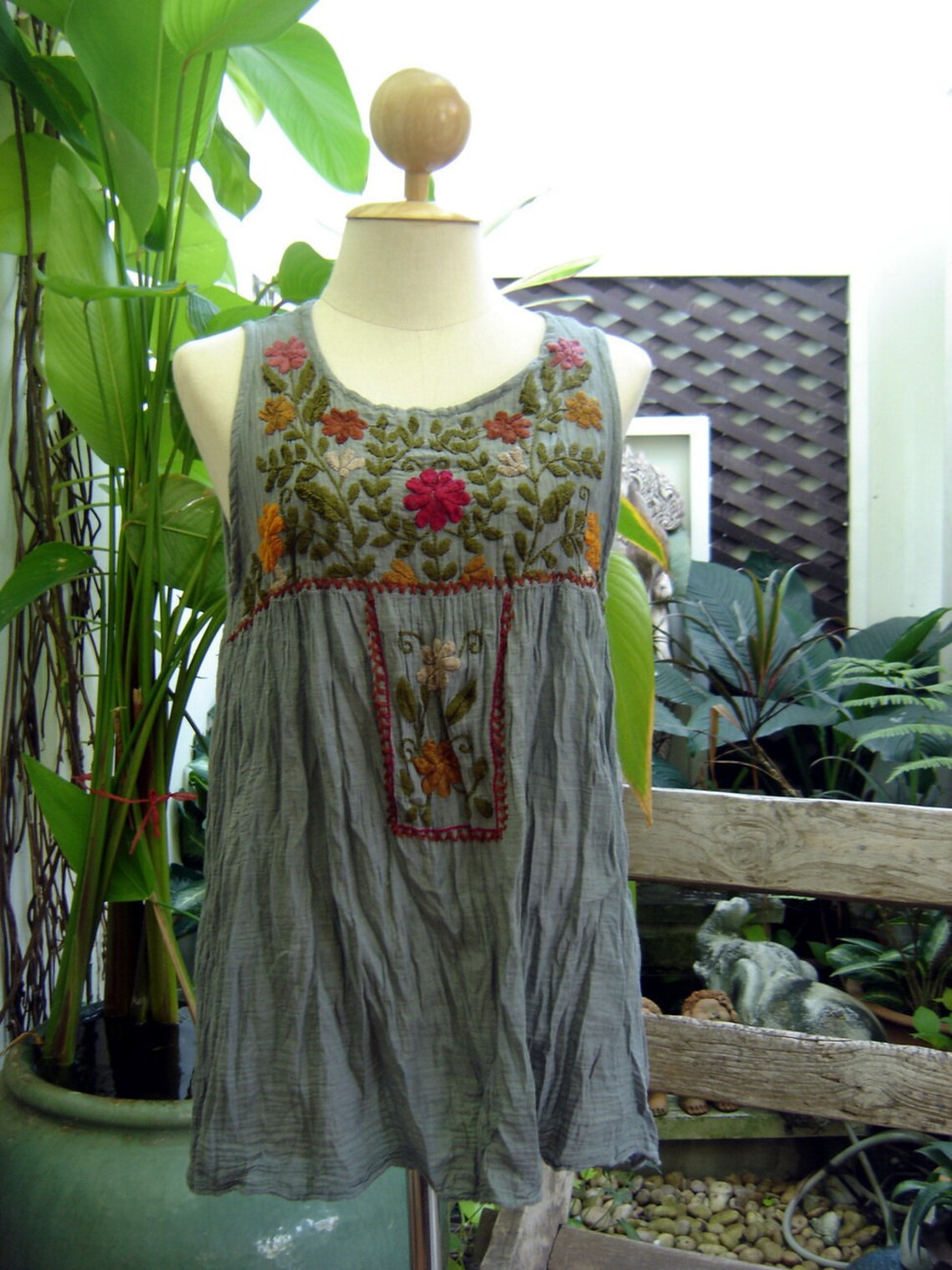 Sleeveless Bohemian Embroidered Top in Cadet Blue Etsy