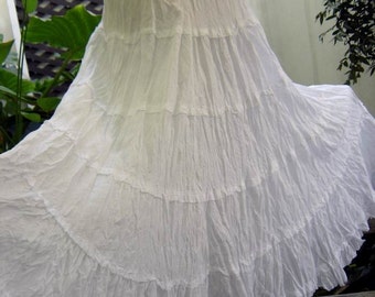 ARIEL ON EARTH - Boho Gypsy Long Tiered Ruffle Cotton Skirt - White