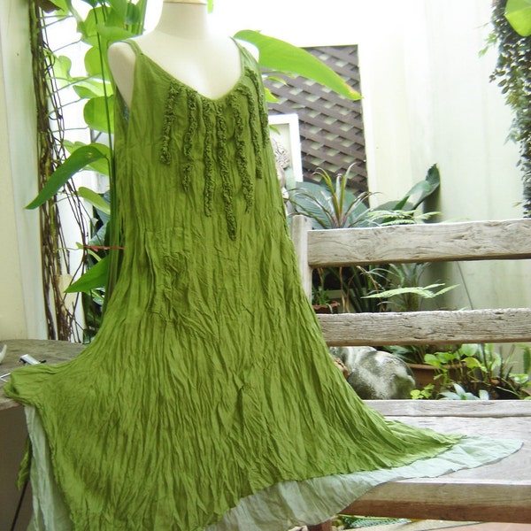L-XL Double Layers Maxi Cotton Dress - Apple Green