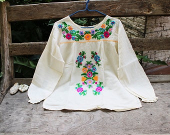 L-XL Long Sleeves Bohemian Embroidered Top - Ivory 2