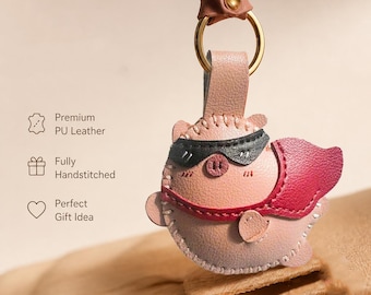 Flying Pig Bag Charm, Pink Pig Leather Keychain, Handmade Cute Pig Keychain, Purse Charms Pink, Leather Pig Charm, Gift for Her
