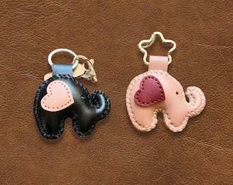 Pink Elephant Couple Keychains: PU Leather Bag Charms