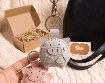 Leather Pink Pig Bag Charm, Handmade Piggy Keychain, Cute Pig Leather Handbag, Purse Charms Pink, Leather Pig Charm, Gift for Her
