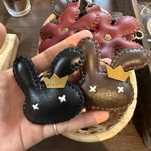 Black Bunny Leather Keychain – Handmade Rabbit Bag Charm With Crown ...