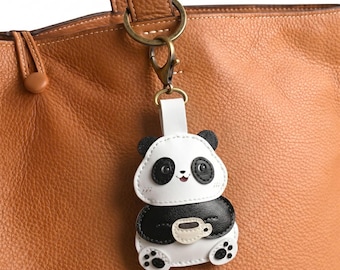 Cute Panda Keychain, Panda Bag Charm, Panda Purse Charm, Animal Keyring, Coffee Panda Accessory, Cute Gift for Panda Lovers, Gift for Him