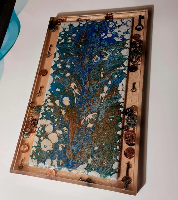 7x14inch acrylic pouring encased in 9.75x15.5inches of resin