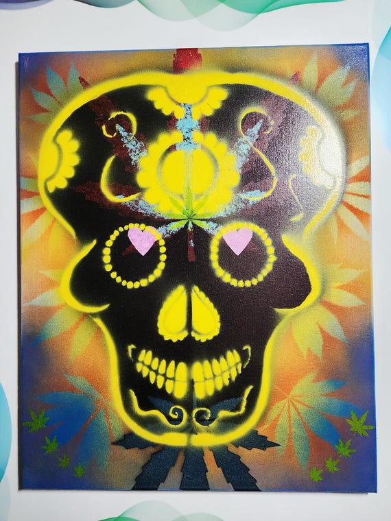 Sugar skull acrylic stencil painting