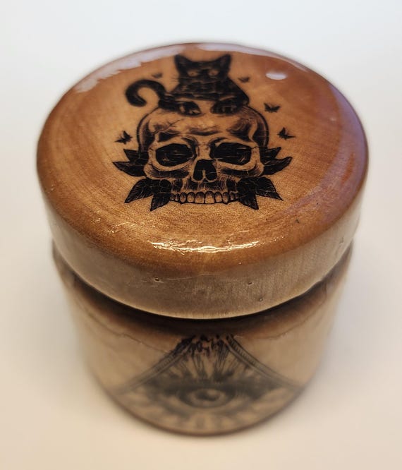 wood and resin jewelry box filled with eyeballs