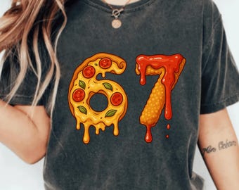 67 Six Seven 6 7 Pizza and Chicken Nuggets Meme - Brainrot Meme Png Design Trendy Pizza 6-7 Meme PNG Design Gift Trendy Meme Design