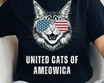 USA United Cats of Ameowica Cat Funny Png 4th Of July Png Funny Patriotic Png Design Instant Download Png for Cat Lovers with American Flag