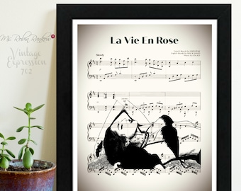 La Vie en Rose, Edith Piaf,  French Music Song Sheet, Print